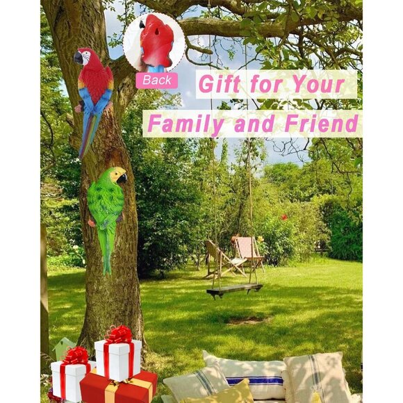 2Pcs Realistic Parrot With Palm Tree Jungle Garden Statues for Pool Hawaiian - Picture 4 of 7